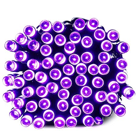 Qedertek Solar String Lights, 33ft 100 LED Waterproof Outdoor Decoration Lighting for Indoor/Outdoor, Patio, Lawn, Garden, Holidays, Christmas, Halloween Decorations (Purple)