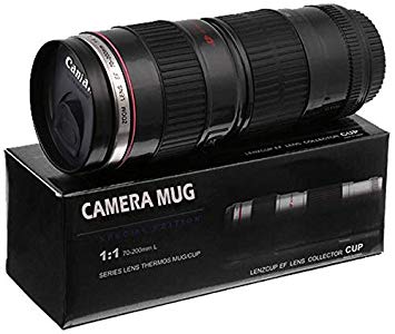 Coffee Mug Camera Lens Cup, Stainless Steel Insulated Tumbler Coffee Cup (Modeling EF 70-200mm 1:1 USM Lens) Great Gift for A Photo Enthusiast - Black