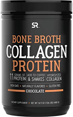 Bone Broth Collagen Protein Powder | with Hydrolyzed Collagen Peptides | Non-Dairy Protein, GMO & Gluten Free (Chocolate- 30 Servings)