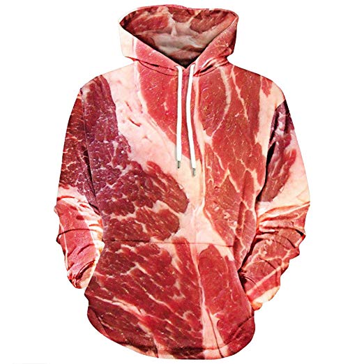 TOP 3D Printed Raw Meat Pullover Long Sleeve Hooded TAOLE Unisex Sweatshirt Tops Blouse