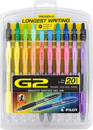 Pilot G2 Premium Gel Ink Pens, Fine Point, Assorted Colors, 20 Count (16696)