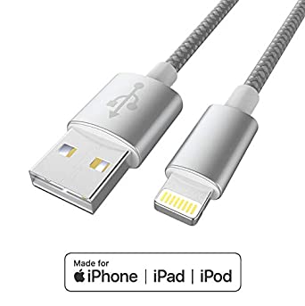 Apple MFI Certified Lightning iPhone Charger Nylon Braided Cable - Made for iPhone 11/11pro max/Xs/XS Max/XR/X / 8/8 Plus / 7/7 Plus / 6/6 Plus / 5 / 5S and More,6FT (Gray)