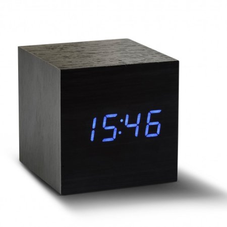 Cube Alarm Clock Blue LED Digital Mini Alarm Clock with Temperature Date Display Black