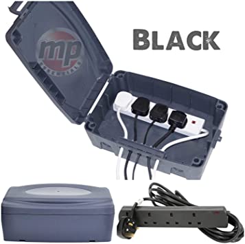 MP Essentials Outdoor Waterproof Masterplug Electrical Connection Box & 4 Gang 2M BLACK Extension Lead