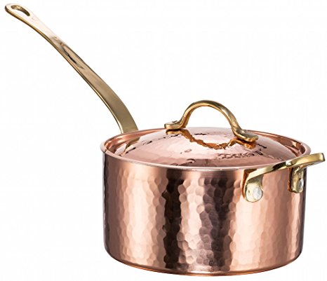 New DEMMEX 1.2MM Thick Hammered Copper Saucepan with Lid & Helper Handle (1.7-Quart)