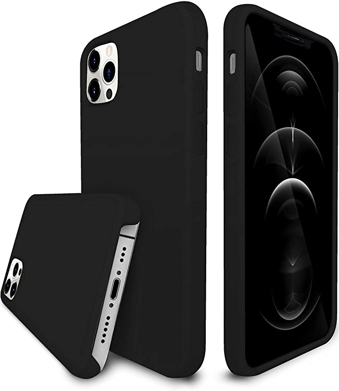 CaseYard Silicone Case for iPhone 12 Pro Max 6.7-inch, Slim Fit Shockproof Protective Rubber Phone Cover Microfiber Lining for Girls Boys Men and Women, Supports Wireless Charging, Black