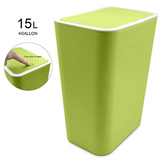 Topgalaxy.Z Small Trash Bin Kitchen Trash Can with Lid,15 Liter/4 Gallon Plastic Garbage Can, Waste Can Bin (Green)