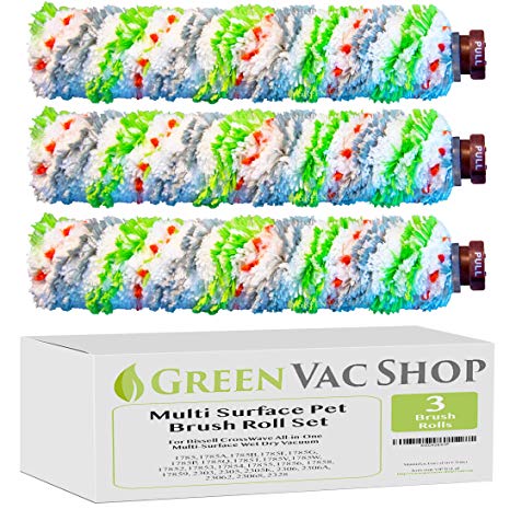 GreenVacShop 3pk Multi Surface Pet 2306 Brush Roll Replacement for Bissell CrossWave All-in-One 1785 17852 17853 17854 17855 17856 17858 17859 2303 2305 2306 23062 23068 2328 Vacuum, Replaces 1613568