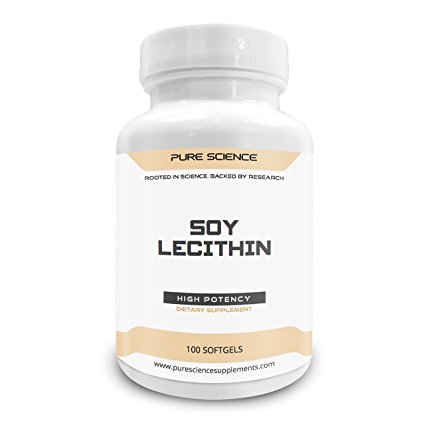 Pure Science Soy Lecithin 1200mg – Improves Brain Function, Promotes Weight Loss, Cardiovascular Health & Liver Health - 100 Softgels