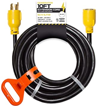 30 Amp Generator Cord - L14-30 10 Ft Generator Power Cable with Organizer 10/4 SJTW, 125/250v, 7500 Watt