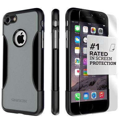 iPhone 7 Case, (Black Gray) SaharaCase Protective Kit Bundle with [ZeroDamage Tempered Glass Screen Protector] Rugged Protection Anti-Slip Grip [Shockproof Bumper] Slim Fit - Black Gray