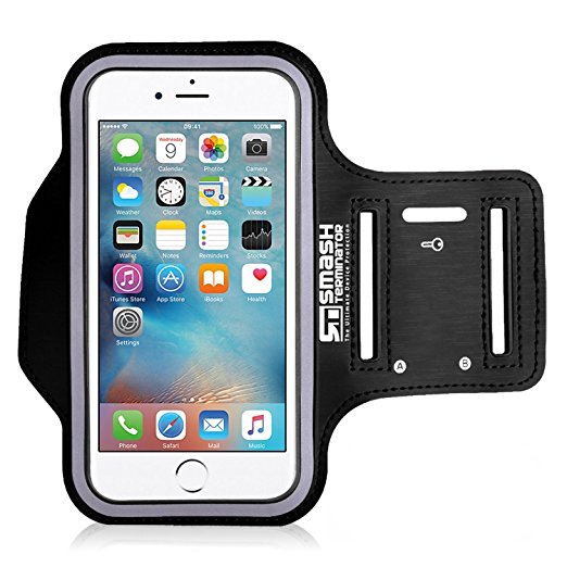 SmashTerminator® Running Sport Armband for latest Smartphones including iPhone 6/6S/6 Plus | Samsung S8/S7/S7 Edge | S6/S6 Edge and many more! Compatible with most devices up to a 5.5 Inch display. Sweat-resistant, Premium Neoprene. (Featured in Runners World Magazine – 5*)