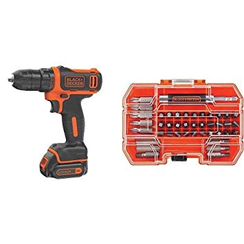 BLACK DECKER 12V MAX Cordless Drill/Driver (BDCDD12C) with BLACK DECKER BDA42SD 42-Piece Standard Screwdriver Bit Set