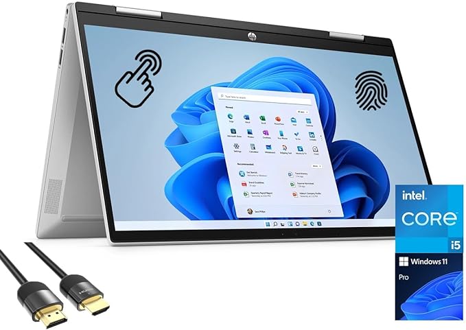 HP Pavilion X360 2-in-1 Touch Laptop for Business & Student, 14" FHD IPS, 12th Gen Intel 10-Core i5-1235U, 16GB RAM, 1TB PCIe SSD, FP Reader, WiFi 6, Webcam, USB-C, HDMI, PDG HDMI Cable, Win 11 Pro