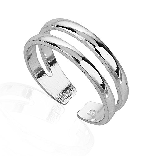 925 Sterling Silver Minimalist Horizontal Double Twin Lines Simple Open Band Toe Ring, 5.5mm