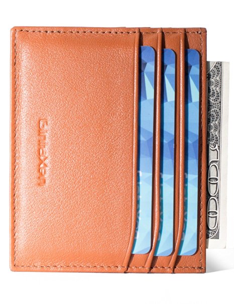 Slim Nappa Leather Credit Card Holder Front Pocket Wallet with RFID Blocking