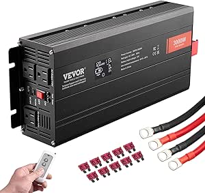 VEVOR Pure Sine Wave Inverter, 3000 Watt, DC 12V to AC 120V Power Inverter with 2 AC Outlets 2 USB Port 1 Type-C Port, LCD Display and Remote Controller for Large Home Appliances, CE FCC Certified