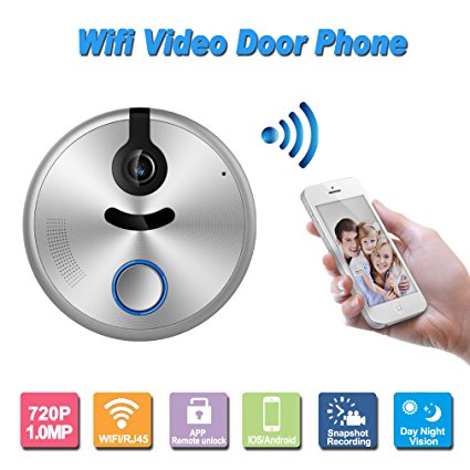 TMEZON Wireless/Wired Wifi IP Video Door Phone Doorbell Intercom Entry System 720P 1.0MP Camera Night Vision,Support Remote unlocking,Recording,Snapshot