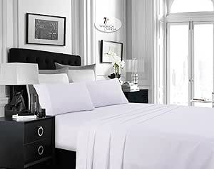 Tribeca Living Solid Deep Pocket Queen Bed Sheet Set with Oversize Flat, White