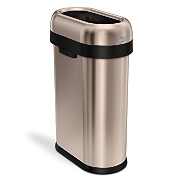 simplehuman Slim Open Top Trash Can, Commercial Grade, Heavy Gauge Rose Gold Stainless Steel, 50 L / 13 Gal