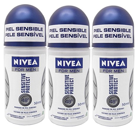 Nivea for Men Sensitive Protect 48 Hr. Anti-perspirant Roll-on Deodorant. 50 Ml. (Pack of 3)