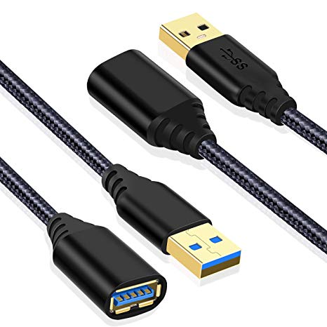 USB Cable Extender, Besgoods 2-Pack (6ft  10ft) Braided USB 3.0 Extension Cable - USB to USB A Male to A Female Extender Cord with Gold-Plated Connector, Black
