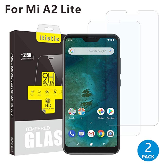 iTieTie Screen Protector for Mi A2 Lite [2-Pack] [Ultra Thin 0.26mm] [High Definition] [Anti Scratch] [9H Hardness] Premium Tempered Glass Screen Protector Compatible with Xiaomi Mi A2 Lite