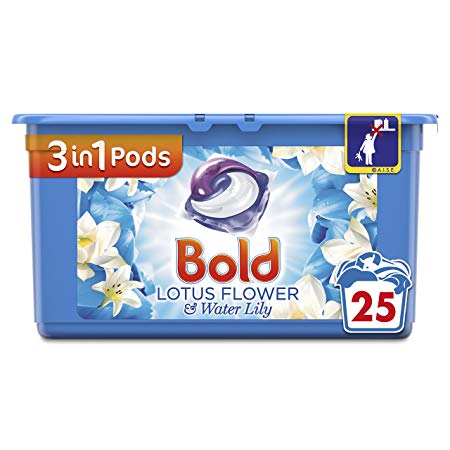 Bold 3-in-1 Pods with a Touch of Lenor Long Lasting Freshness, 25 Washes, Lotus Flower and Water Lily Washing Capsules (Pack of 3)