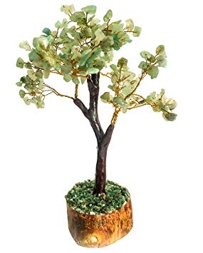 Crocon Natural Healing Gemstone Crystal Bonsai Fortune Money Tree for Good Luck, Wealth & Prosperity Spiritual Gift Size 10-12 Inch (Green Jade (Golden Wire))