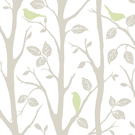 Wall Pops NU1655 Sitting in a Tree Peel and Stick Wallpaper, Grey/Green