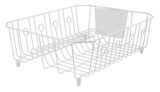 Rubbermaid AntiMicrobial In-Sink Dish Drainer With Silverware Cup, White, Large (FG6032ARWHT)