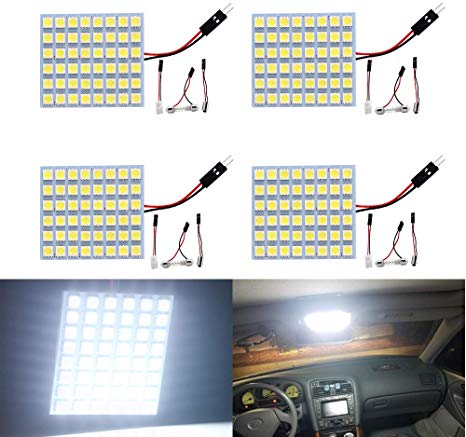 EverBright Super White Led Panel Dome Light, Led Interior Car Lights for Led Dome Light Map Light Cargo Light with T10 BA9S Festoon Adapters, 48SMD 5050 Chips DC-12V, Pack of 4