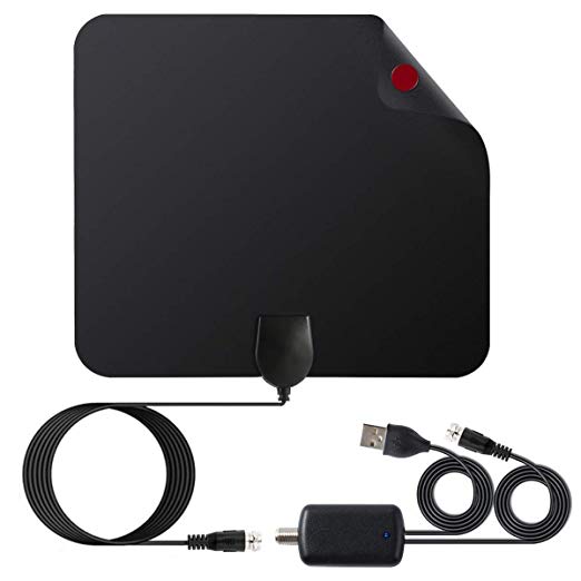 Cerpourt Amplified HD Digital TV Antenna Indoor Powerful HDTV Amplifier Signal Booster HD VHF UHF Freeview with 16.5ft Coax Cable/4K 1080p 50-80 Miles Range(Black)