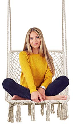 Sorbus Hammock Chair Macrame Swing, 265 Pound Capacity, Perfect for Indoor/Outdoor Home, Patio, Deck, Yard, Garden (Macrame Square Swing - Cream)