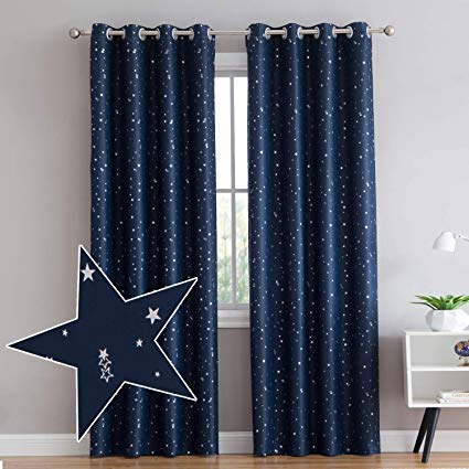 Vandesun Blue Foil Print Star Thermal Insulated Blackout Window Curtains for Living Room, Bedroom and Kids Room - 2 Panels (52 × 95 inch, Blue)