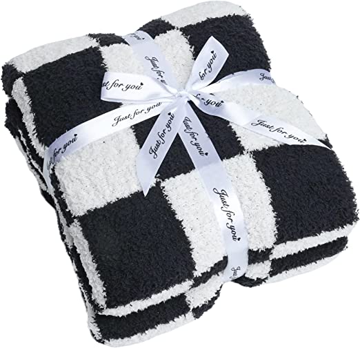 Fuzzy Blanket Black Checkered Blanket Decorative Plaid Blanket - Super Soft Warm Cozy Reversible Microfiber Blanket for Chair, Sofa, Couch, Bed, Camping, Travel (51''x63'', Classic Black)