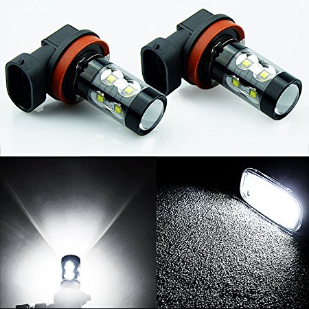 JDM ASTAR Extremely Bright All Size Max 50W High Power LED Bulbs for DRL or Fog Lights, Xenon White (H11)