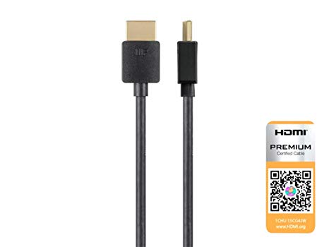 Monoprice Certified Premium Ultra Slim High Speed HDMI Cable, HDR, 36AWG, 6ft, Black