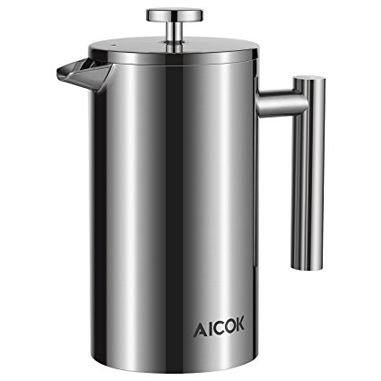 Aicok French Press Coffee Maker Double Wall Stainless Steel Tea Maker 8 Cup 34oz, 1L