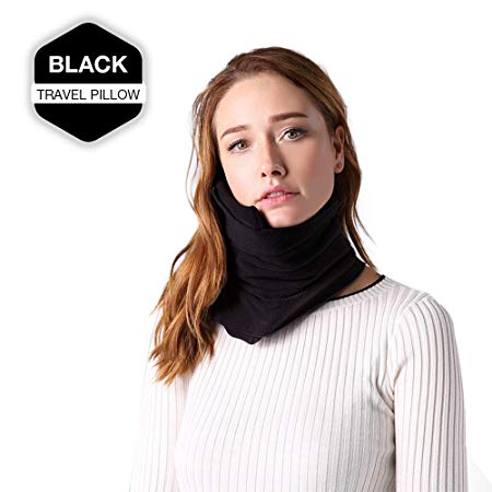 Leisure Sleep Scarf Style Soft Neck Support Travel Pillow Lightweight Portable Airplanes Cars Trains Ships Pillow with Soft Fleece Cover - Machine Washable (Black)