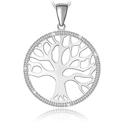 Necklace, ATMOKO 925 Sterling Silver Pendant Necklace Women "Tree of Life" Round Pendant Necklace Cubic Zirconia 16''  3" Extender,with Delicate Gift Box,Ideal Gifts for Women/ Men Wife Mom,Best Friend or Valentine's Day Birthday Anniversary Wedding