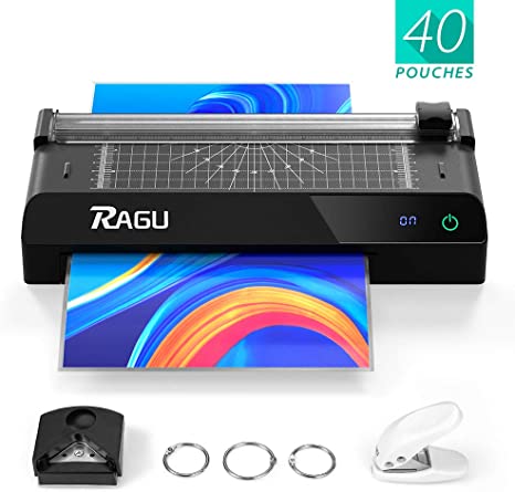 Ragu 6 in 1 Laminator, A4 Laminator Machine Set, 9 inches Thermal Laminator, Corner Rounder, Paper Trimmer, 40 Laminating Pouches, Single Hole Punch, for Home/School/Office Use(Black)