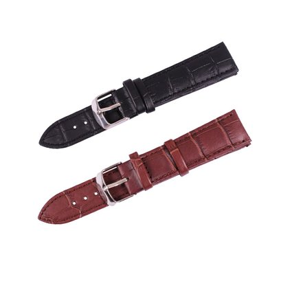 2PC YGDZ Leather Watch Strap, 20mm Genuine Cowhide Men's Standard Crocodile Embossed Black/Coffee