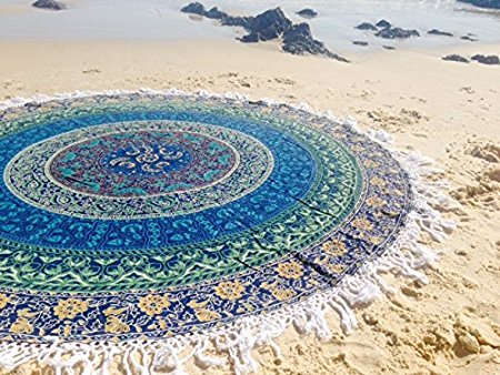 Mandala Peacock Tapestry Wall Hanging Indian Circle of Flowers Purple Round Throw Beach Picnic Blanket Round Bed Sheet Roundie Table Cover