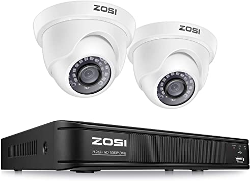 ZOSI 1080p CCTV Camera Security System,Surveillance DVR Recorder 4 Channel and 2 x 2MP 1080p Weatherproof Bullet Camera Outdoor/Indoor, Remote Access, Motion Detection (No Hard Drive)