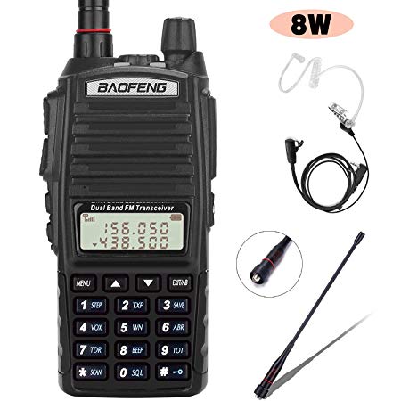 BaoFeng Radio UV-82  8W Handheld Dual Band VHF/UHF Two Way Ham Radio Rechargeable Long Range Walkie Talkies for Adults with Gamtaai NA-771 Telescopic Antenna &Acoustic Tube Earpiece (Black)