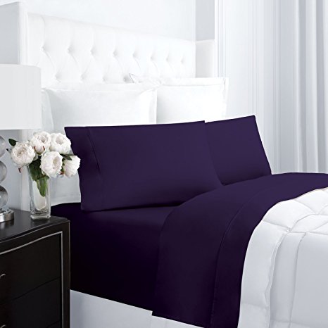 Egyptian Luxury 300 Thread Count 100% Cotton Long-Staple Combed Pure Natural Sheet Set - Deep Pockets, Fade Resistant, Hypoallergenic Sheet and Pillow Case Set - (Queen, Purple)