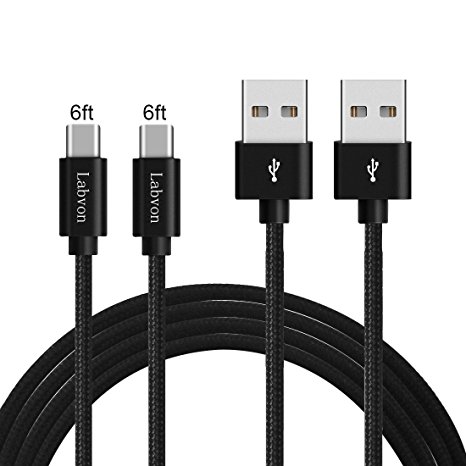 Labvon USB C to USB 3.0 Cable Braided Nylon, (2-Pack 6.6ft x 2) for Galaxy S8 S8 Plus, Nintendo Switch and other type-c devices, Black (black3)
