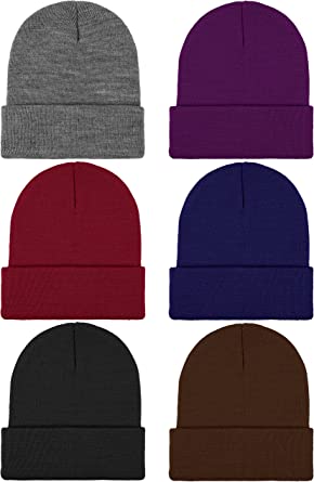 Cooraby 6 Pack Kids Winter Beanies Acrylic Knit Stretchy Beanies Caps for Boys and Girls