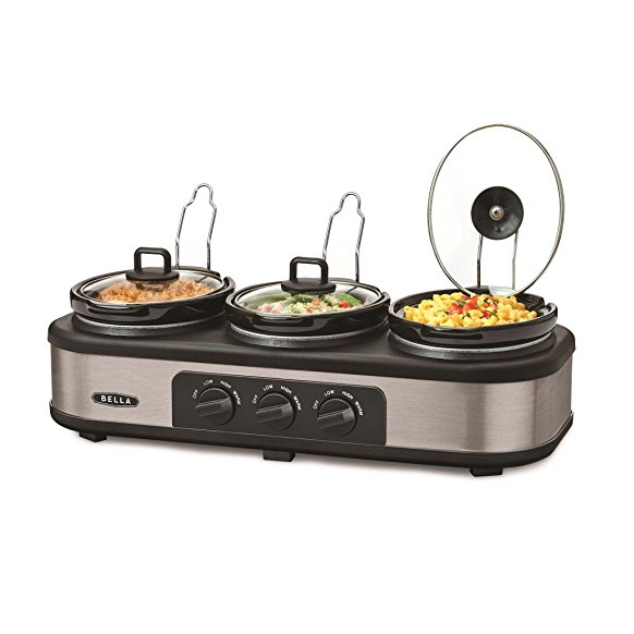 Bella Cook and Serve 3 Pot Slow Cooker - Make Three Different Dishes at Once - 3 Large 1.3 Litre Stoneware Pots - Individual Heat Control & Keep Warm Setting for Buffets